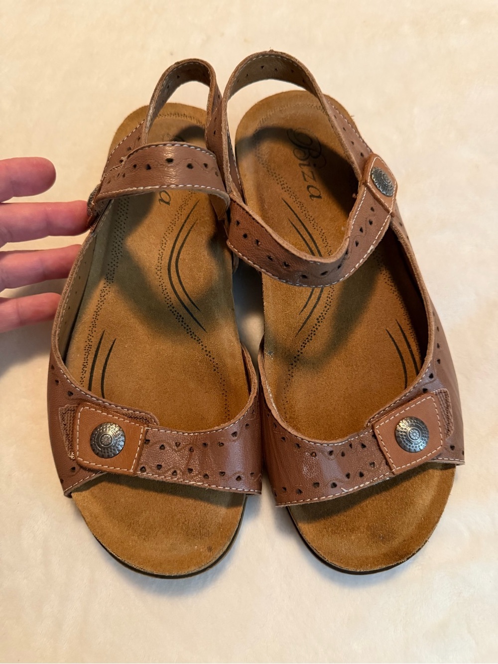 Women's Brown Adjustable Leather-Look Comfort Sandals